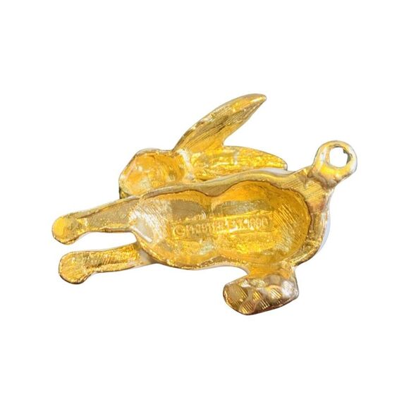 White Bunny Rabbit Pendant Brooch 1.5" red Eyes Gold Tone Whimsical Vintage - Picture 7 of 10